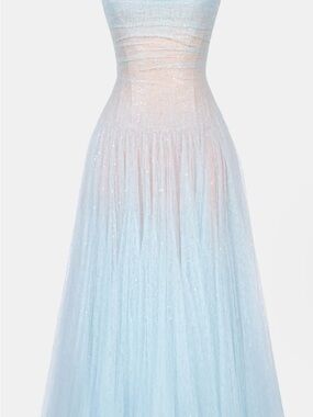 Blue Draped Lace Midi Dress